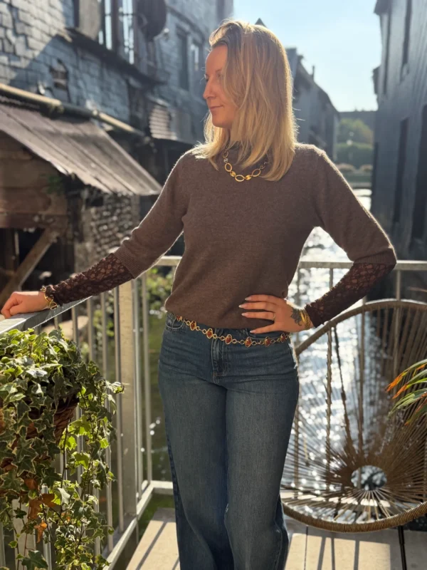 Pull manches courtes cachemire chocolat femme | Dream By C