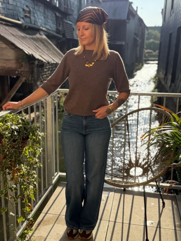 Pull manches courtes cachemire chocolat femme | Dream By C