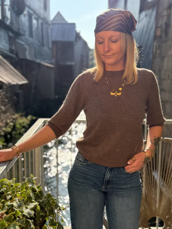 Pull manches courtes cachemire chocolat femme | Dream By C
