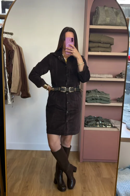 Robe chemise velours chocolat femme B.Young | Dream By C