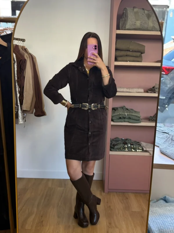 Robe chemise velours chocolat femme B.Young | Dream By C