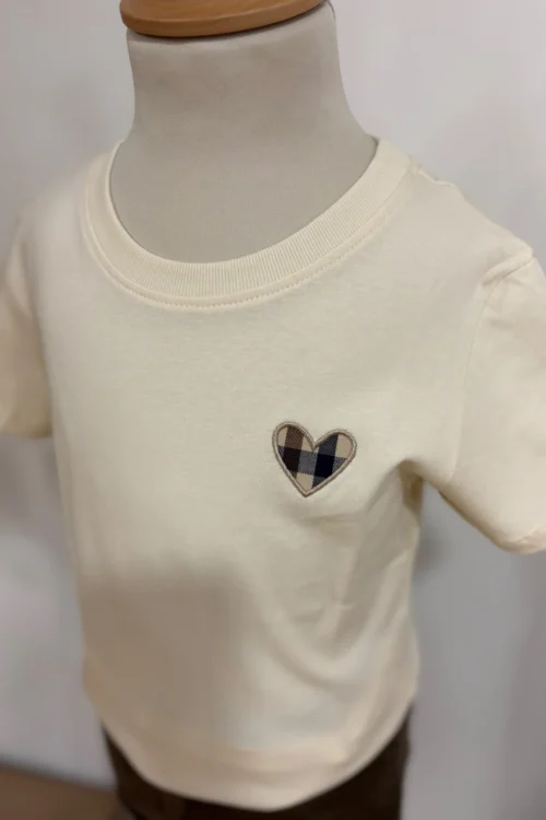 T-shirt Beige Cœur Carreaux Enfant | Dream By C