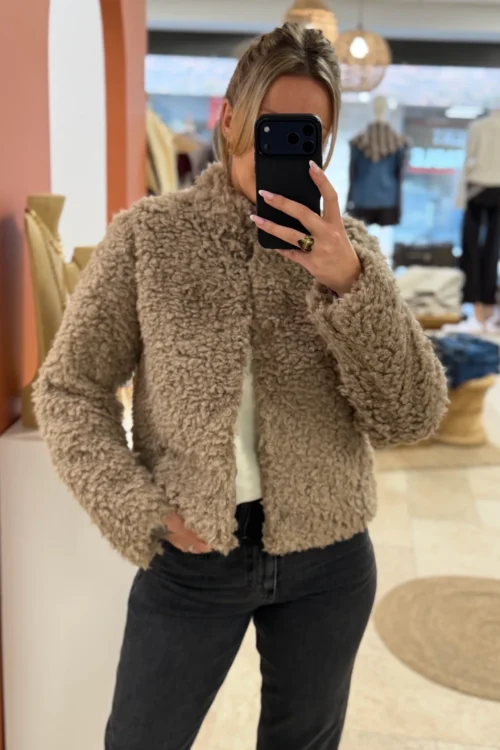Veste bouclette taupe femme fausse fourrure | Dream By C
