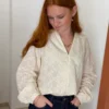 Blouse broderie anglaise beige femme, col mao | Dream By C