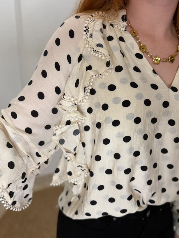 Blouse à pois volants et broderies femme, col V | Dream By C