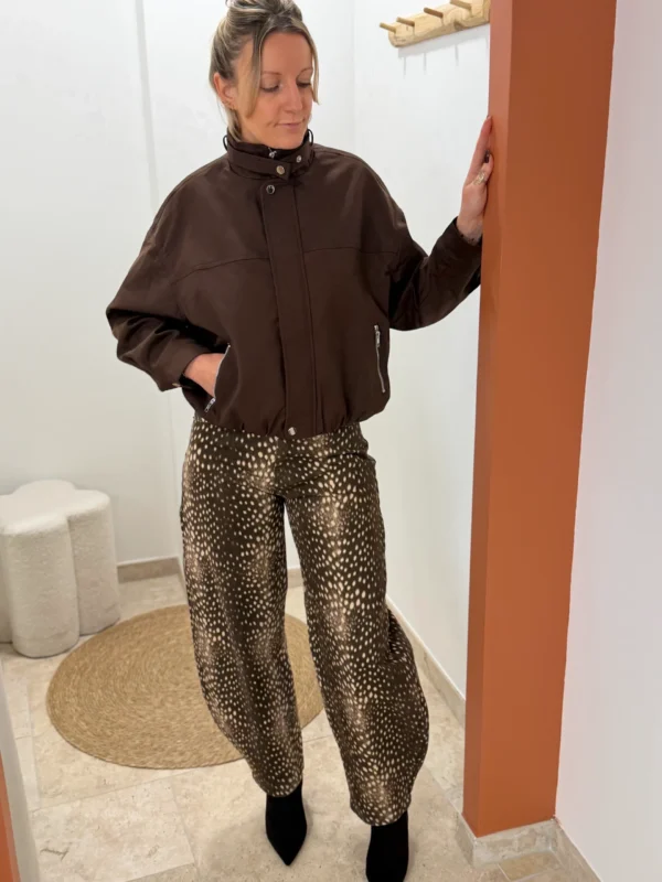 Blouson style pilote femme chocolat, col montant | Dream By C
