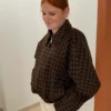 Blouson à carreaux femme chocolat, coupe ballon | Dream By C
