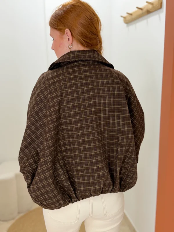 Blouson à carreaux femme chocolat, coupe ballon | Dream By C