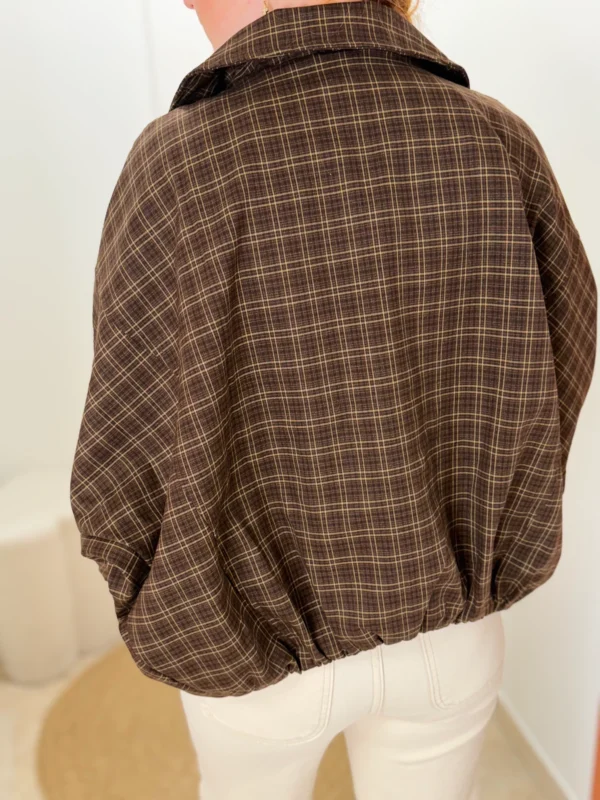 Blouson à carreaux femme chocolat, coupe ballon | Dream By C