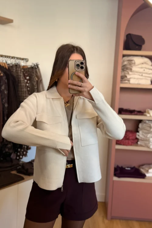 Cardigan zippé femme écru à poches, taille unique | Dream By C