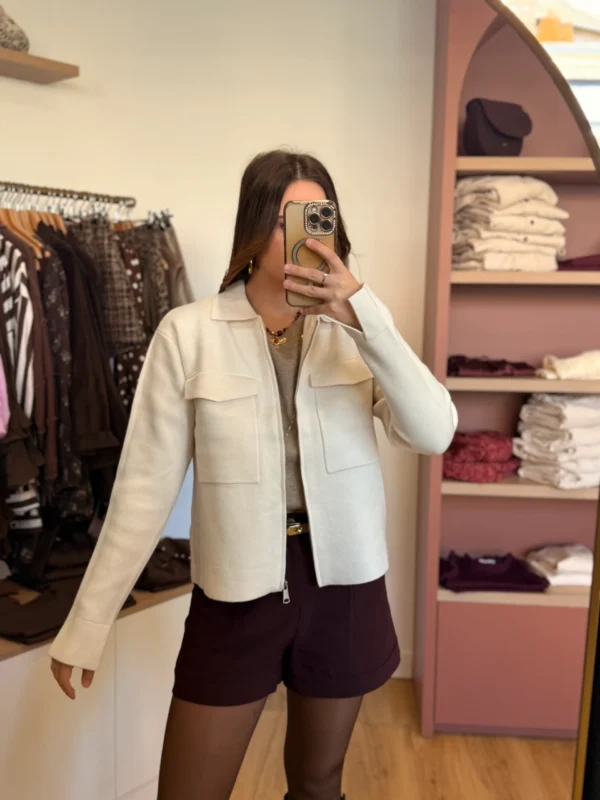 Cardigan zippé femme écru à poches, taille unique | Dream By C