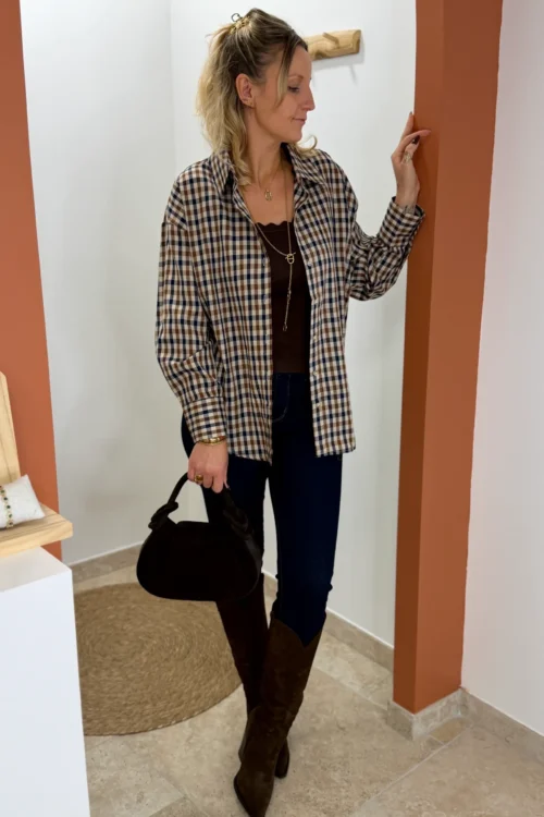 Chemise oversize à carreaux femme, col chemise | Dream By C