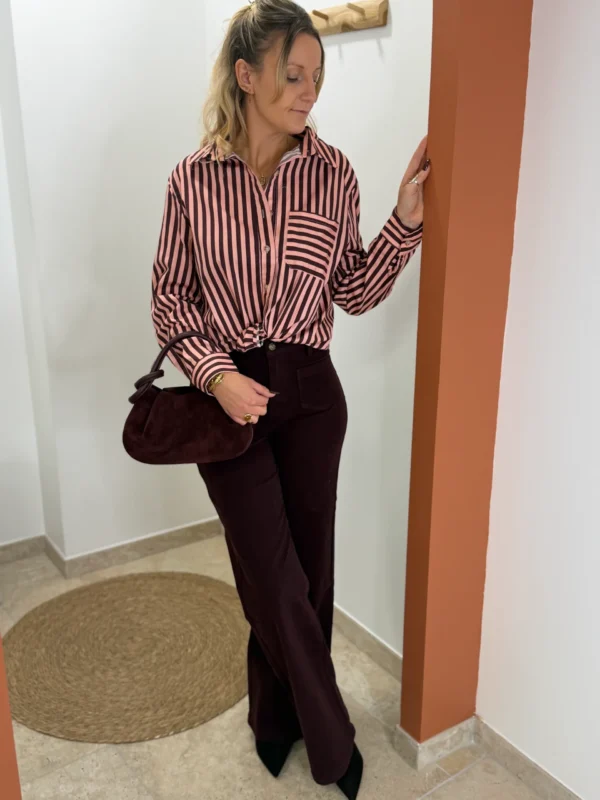 Chemise rayée rose femme, rayures roses bordeaux | Dream By C