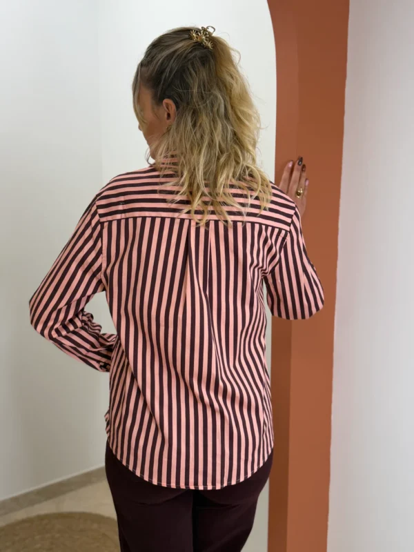 Chemise rayée rose femme, rayures roses bordeaux | Dream By C