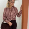 Chemise rayée rose femme, rayures roses bordeaux | Dream By C