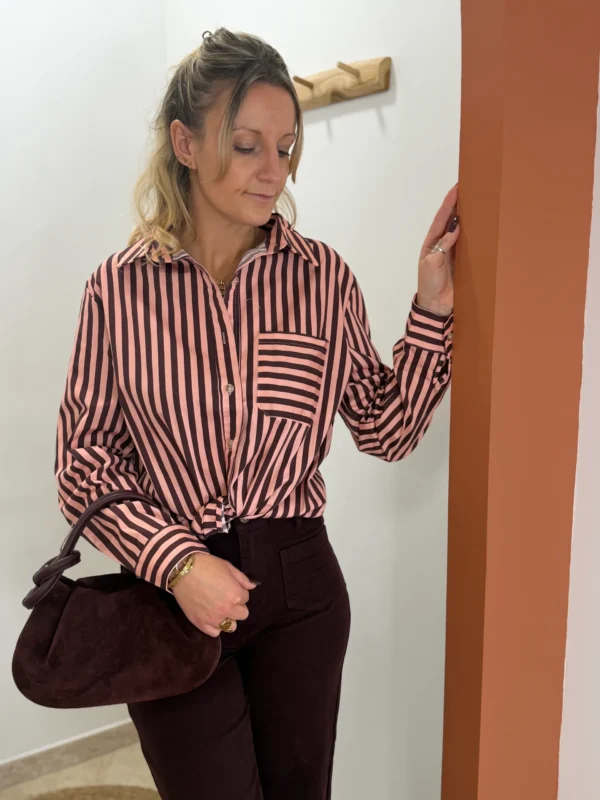 Chemise rayée rose femme, rayures roses bordeaux | Dream By C