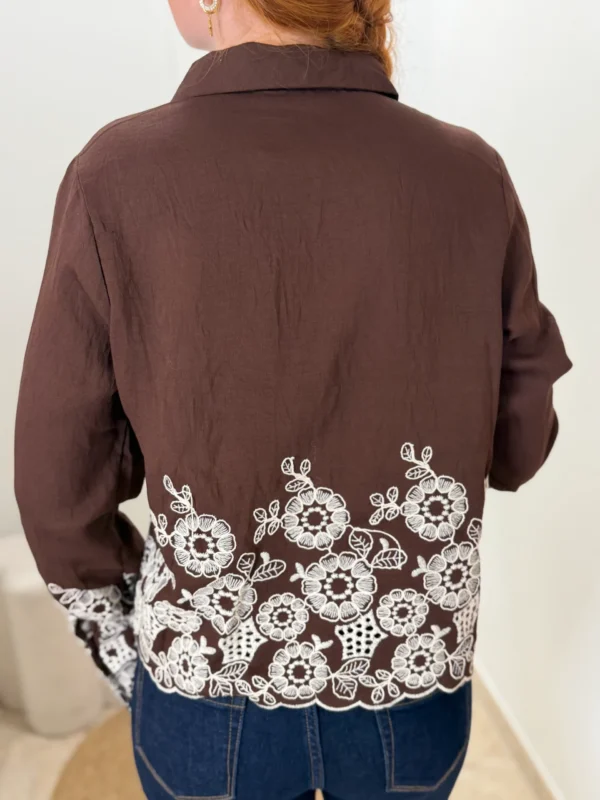 Chemisier court brodé chocolat femme, broderies | Dream By C