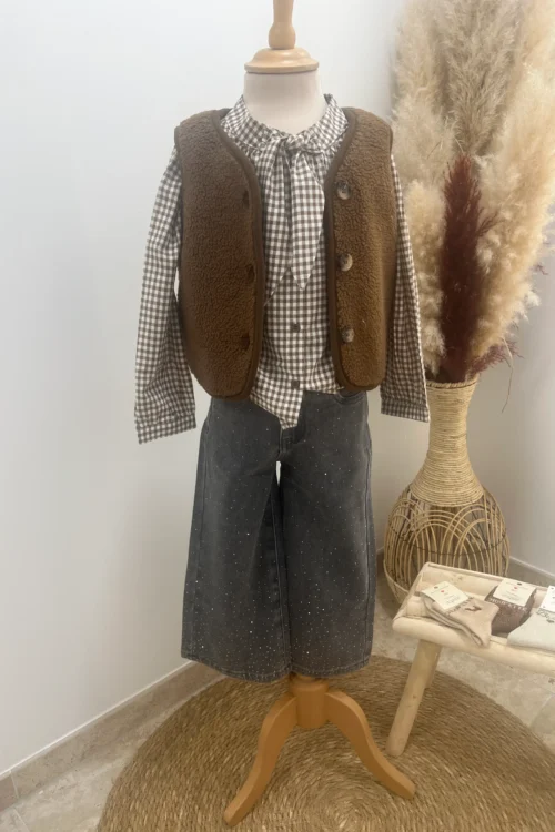 Chemisier vichy enfant bordeaux ou chocolat, coton | Dream By C