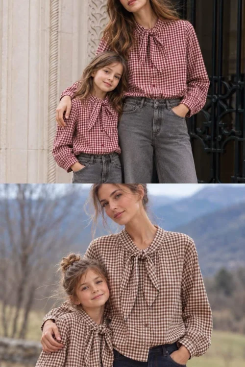 -chemisier-vichy-femme-bordeaux-chocolat Chemisier vichy enfant bordeaux ou chocolat, coton | Dream By C