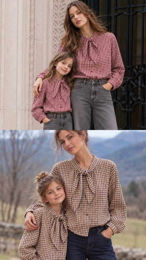 -chemisier-vichy-femme-bordeaux-chocolat Chemisier vichy enfant bordeaux ou chocolat, coton | Dream By C