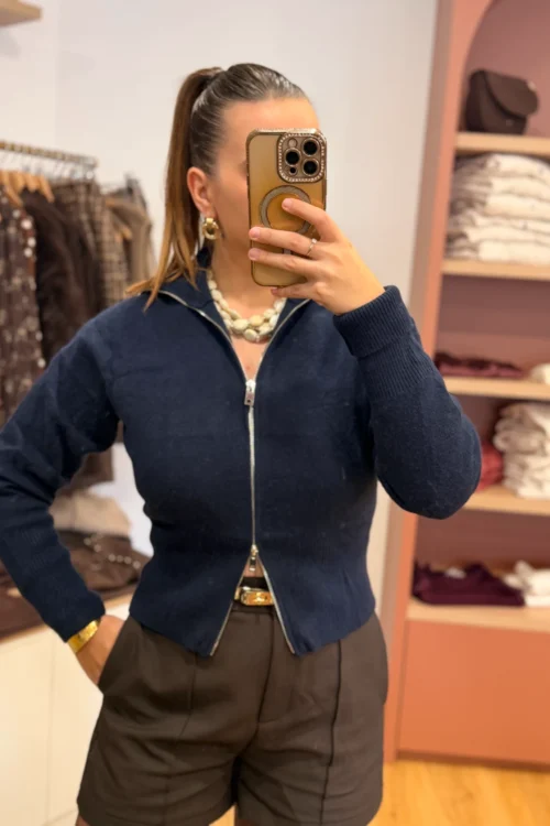 -gilet-col-montant-femme-bleu-marine Gilet col montant femme bleu marine, taille unique | Dream By C
