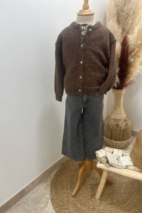 Gilet maille enfant chocolat, du 2/3 ans au 16 ans | Dream By C