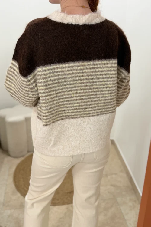 Gilet rayé chocolat femme, manches bouffantes | Dream By C