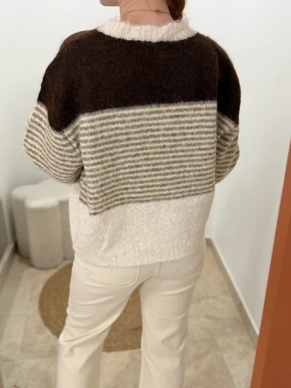 Gilet rayé chocolat femme, manches bouffantes | Dream By C