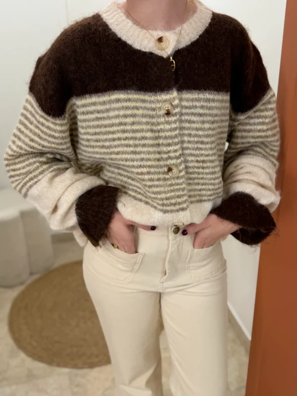 Gilet rayé chocolat femme, manches bouffantes | Dream By C