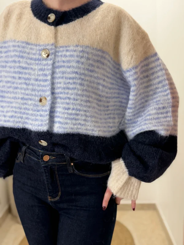 Gilet rayé manches bouffantes femme, col rond | Dream By C
