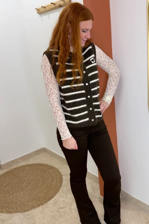 Gilet sans manches rayé chocolat femme | Dream By C
