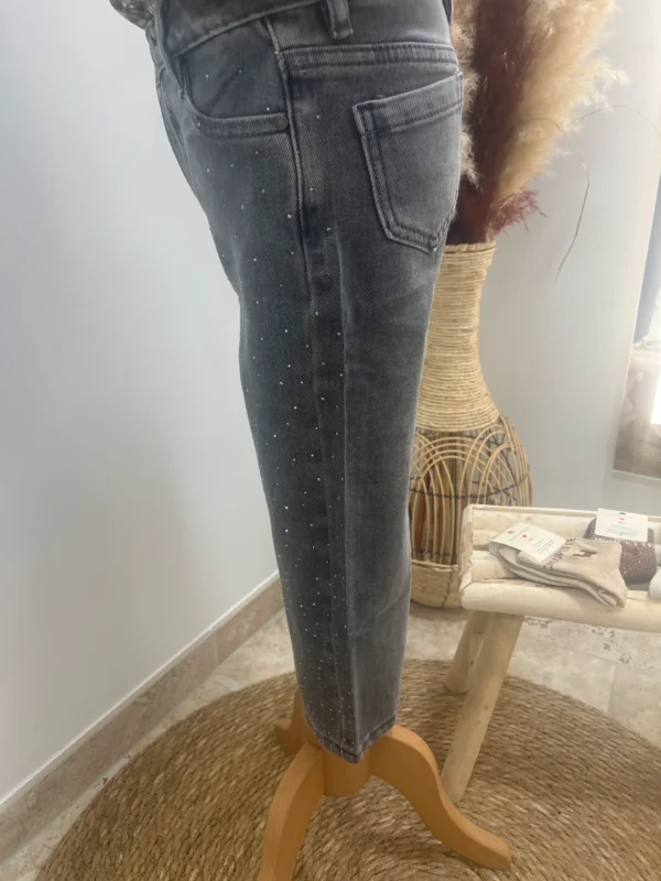 Jean à strass enfant gris, coupe wide, 4 à 16 ans | Dream By C