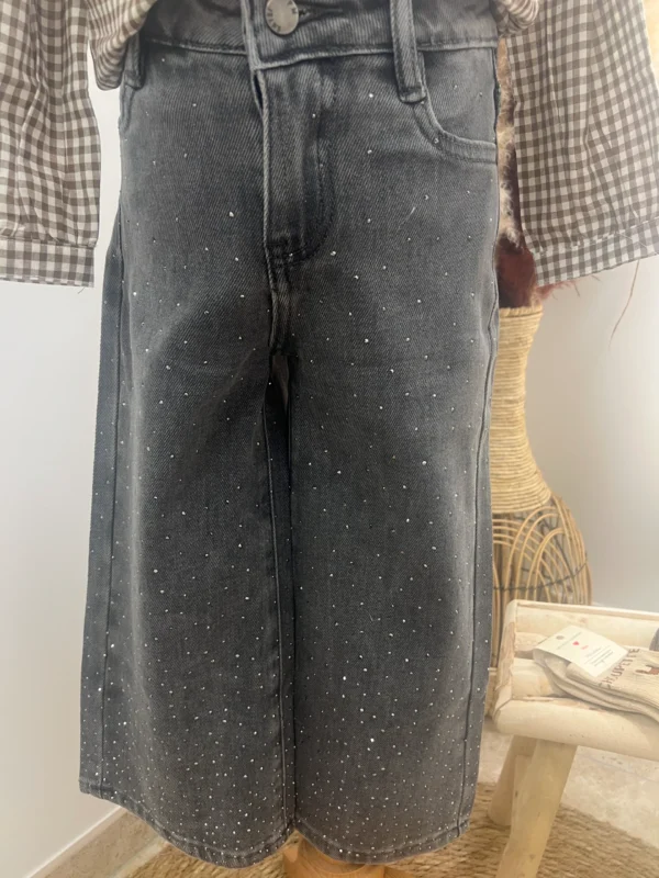 Jean à strass enfant gris, coupe wide, 4 à 16 ans | Dream By C