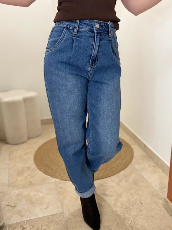 Jean balloon bleu femme, taille haute, du 34 au 42 | Dream By C