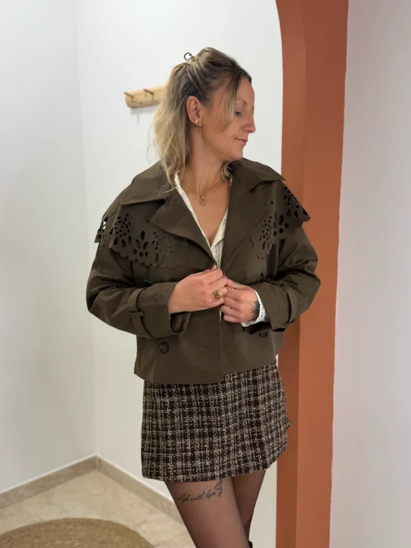 Jupe short tweed chocolat femme, motif à carreaux | Dream By C