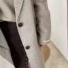 Manteau long laine femme taupe et écru quadrillé | Dream By C