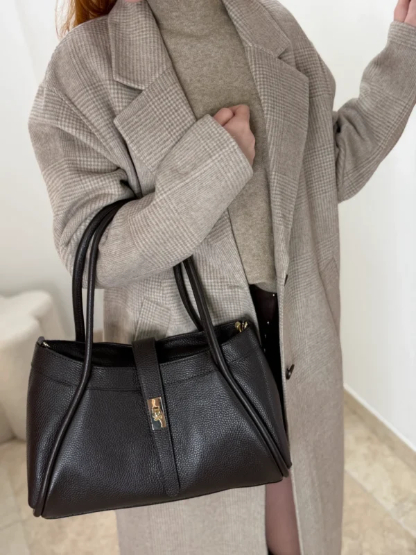 Manteau long laine femme taupe et écru quadrillé | Dream By C