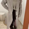 Manteau long laine femme taupe et écru quadrillé | Dream By C