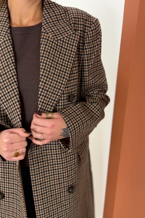 Manteau pied-de-poule femme camel à carreaux | Dream By C