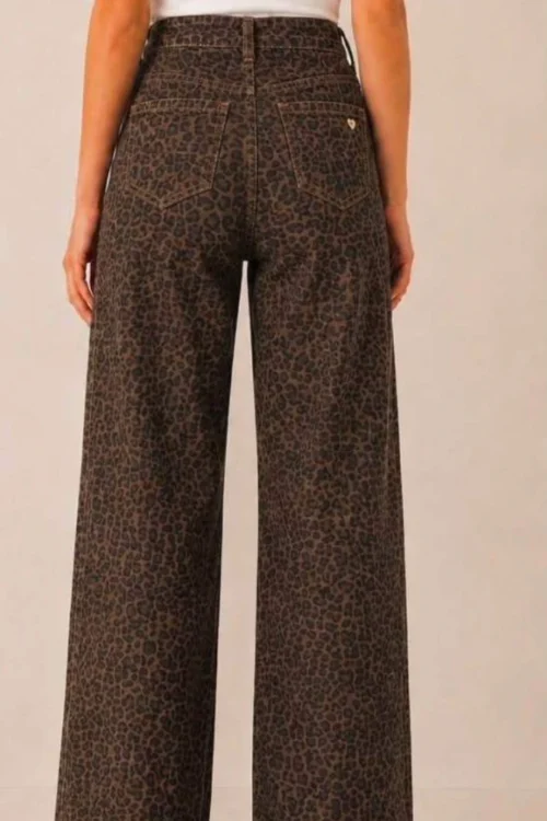 Pantalon léopard femme coupe wide, fond camel | Dream By C