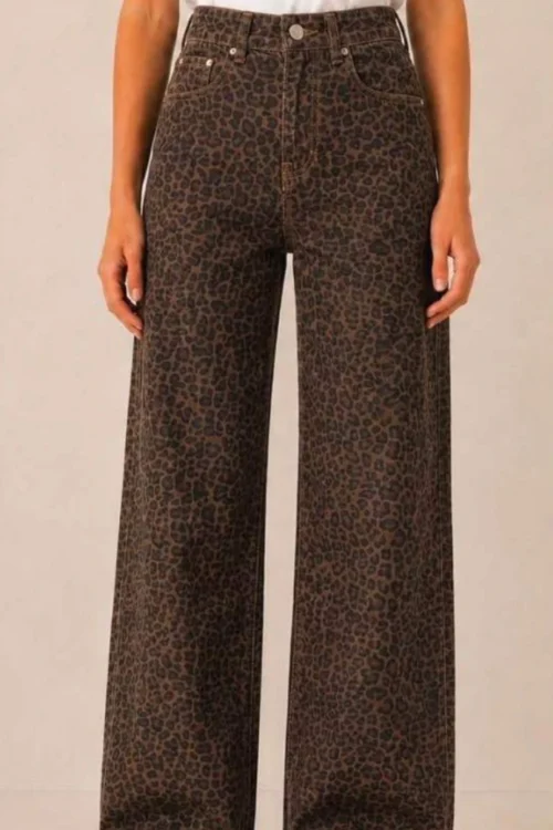 Pantalon léopard femme coupe wide, fond camel | Dream By C