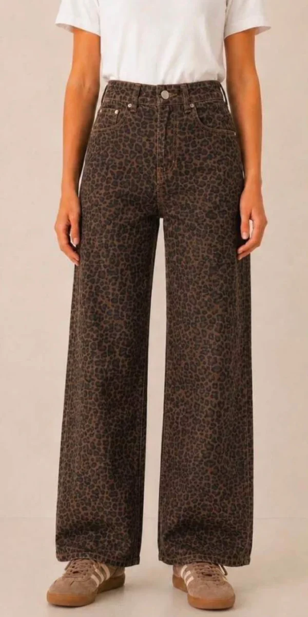 Pantalon léopard femme coupe wide, fond camel | Dream By C