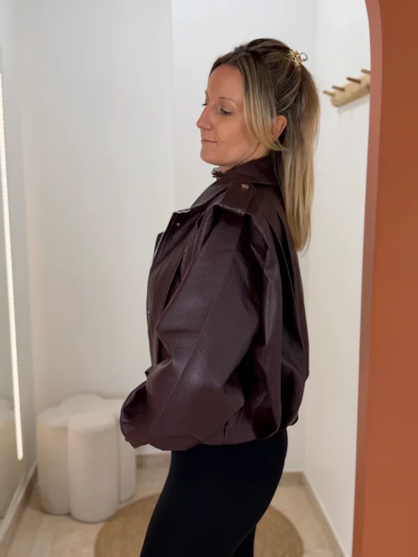 Perfecto bordeaux femme en simili cuir grainé | Dream By C