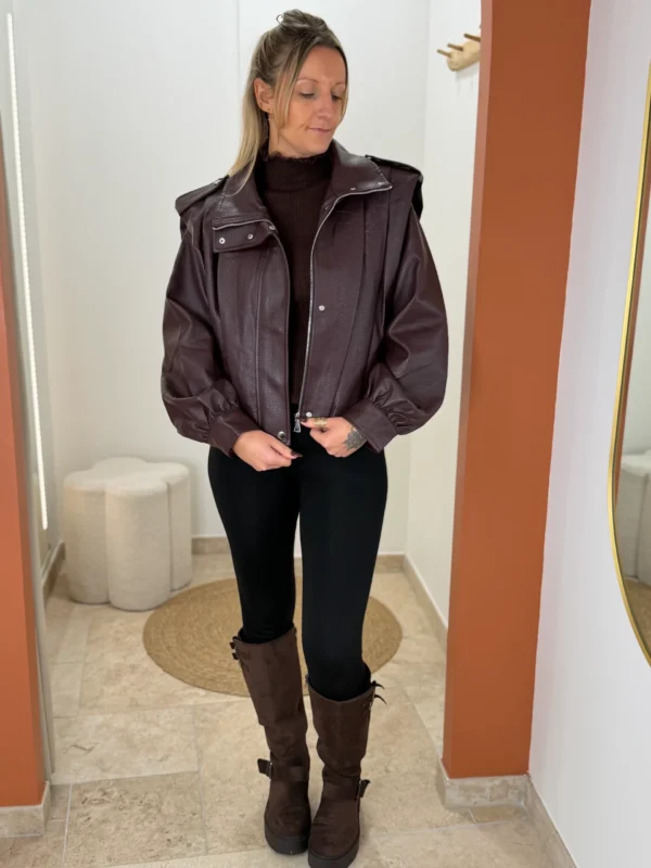 Perfecto bordeaux femme en simili cuir grainé | Dream By C