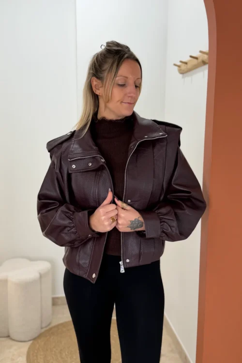 Perfecto bordeaux femme en simili cuir grainé | Dream By C