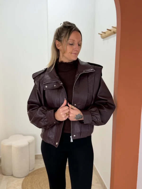 Perfecto bordeaux femme en simili cuir grainé | Dream By C