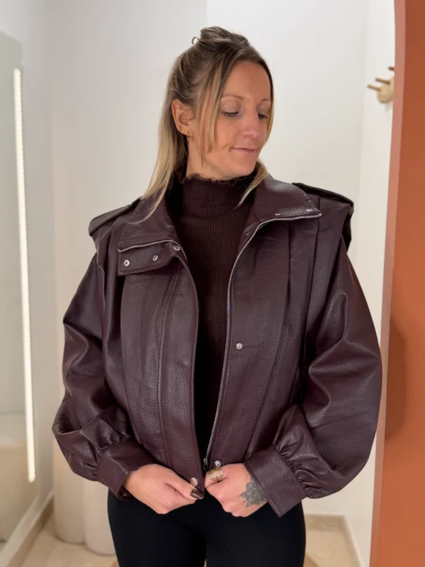 Perfecto bordeaux femme en simili cuir grainé | Dream By C