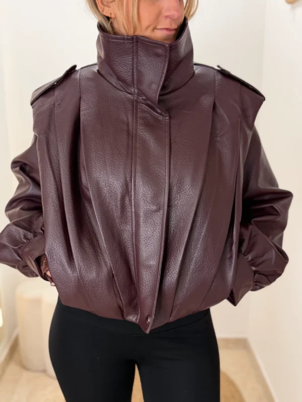 Perfecto bordeaux femme en simili cuir grainé | Dream By C