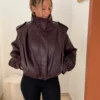 Perfecto bordeaux femme en simili cuir grainé | Dream By C
