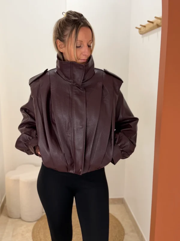 Perfecto bordeaux femme en simili cuir grainé | Dream By C